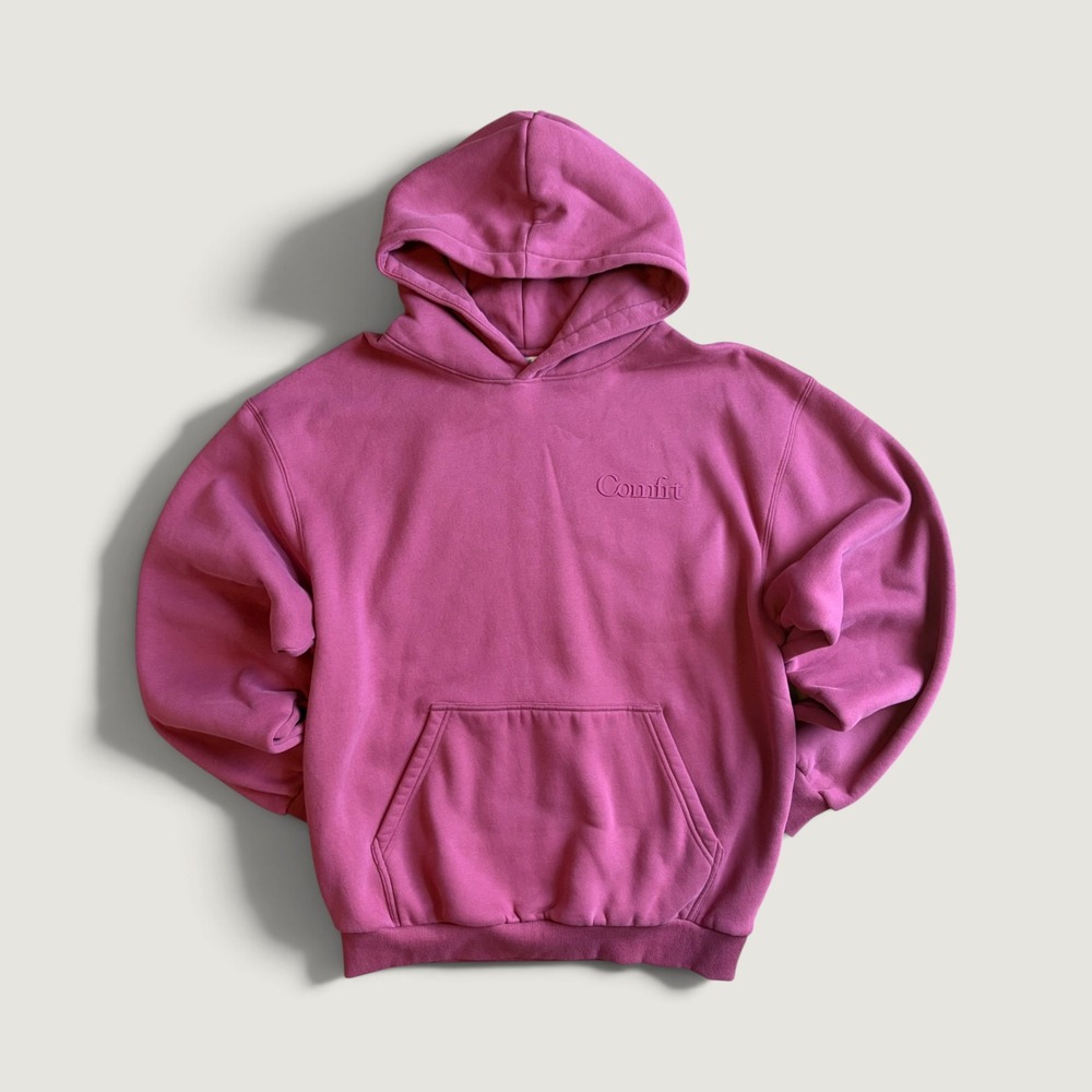 Comfrt Minimalist Hoodie – Mega Hoodie Berry Pink Pullover Embossed Logo Large